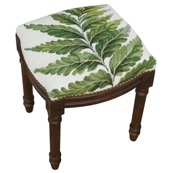 123 Creations 123 Creations C819FS 100 Percent Wool Fern Needlepoint Upholstered Solid Wood Vanity Stool - Wood Stain C819FS